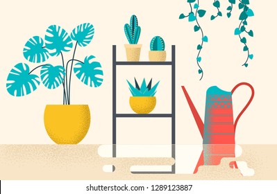 Vector illustration. Plants growing background in flat design. Herbs and plants in a beautiful setting. Modern plants