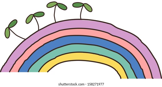 Ilustración vectorial de las plantas que crecen sobre un arco iris