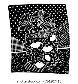 Vector illustration of plants in illustrated pot