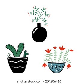 Vector illustration with plants in pots