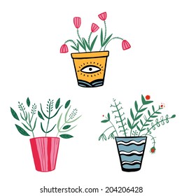Vector illustration with plants in pots