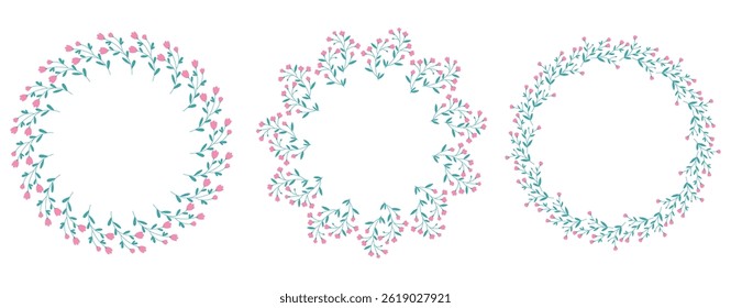 Vector illustration with plants. Set of floral frames for design and decoration. Template for posters, wedding invitation, postcards, packaging and branding. Hand drawn botanical pattern.