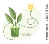 Vector illustration of plants 
as a source of eco-energy. Concept of environmental protection, renewable energy sources. Background images for poster, banner, cover.