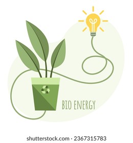Vector illustration of plants 
as a source of eco-energy. Concept of environmental protection, renewable energy sources. Background images for poster, banner, cover.