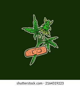 a vector illustration of plastered green pot leaf and flower