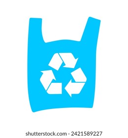 Vektorgrafik von Plastiktüten mit Recyclingzeichen einzeln auf weißem Hintergrund. Wiederverwendbares ökologisches Erhaltungskonzept.