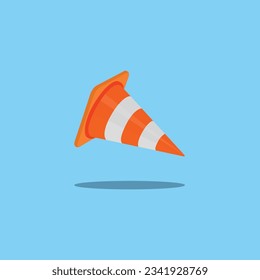 Vector illustration of plastic barrier and traffic cone, construction and safety tool. White and orange traffic cone in cartoon flat style. Safety barrier blocking pathway isolated blue background