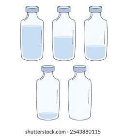 Vector illustration of plastic bottles with different water levels. Infographics. A set of infographics on water.