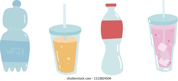 Vector illustration with plastic bottles and drinks