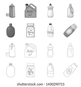Vector illustration of plastic and container icon. Set of plastic and packaging stock vector illustration.