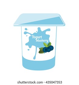 Vector illustration plastic container for yogurt. Yogurt dessert. Blueberry yogurt