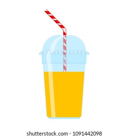 Vector illustration. Plastic cup with juice and straw.