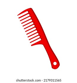 Vector illustration of plastic hair comb for long hair. On white background. 