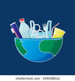 Vector illustration of plastic polluting the Earth. Environmental problems. Zero waste. Say "no" to plastic. There is no planet B. Can be used as protest element, banner