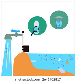 Vector illustration of plastic pollution. Micro plastic pollution concept. Environmental pollution or toxic waste