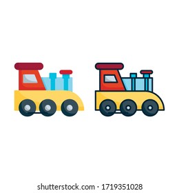 vector illustration plastic train toy icon or logo with flat and lineal color design style