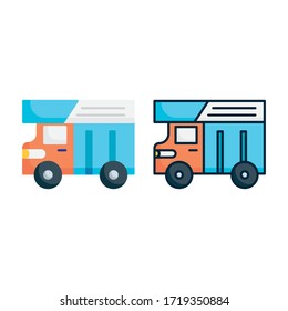 vector illustration plastic truck toy icon or logo with flat and lineal color design style
