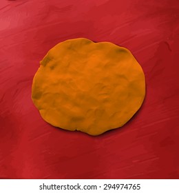 Vector illustration plasticine orange figure on red plasticine background. Plasticine modeling.