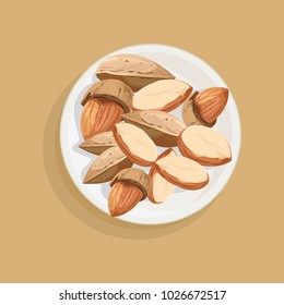vector illustration of plate with almonds