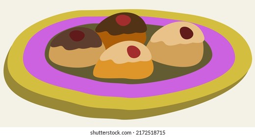 Vector illustration of plate with cookies isolated on light background.