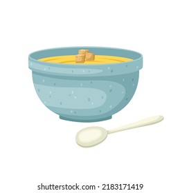 Vector Illustration Of A Plate With Cream Cheese Soup.