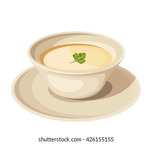 Vector illustration of a plate of cream soup isolated on a white background.