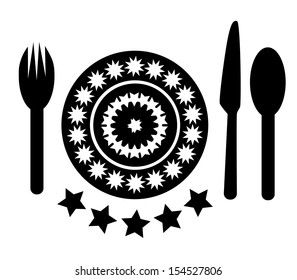 Vector and illustration of plate with cutlery, empty plate with spoon, knife and fork on a white background