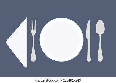 Vector Illustration of Plate and Cutlery Isolated 