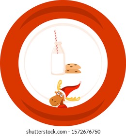 Vector illustration of a plate with a deer, milk and cookies