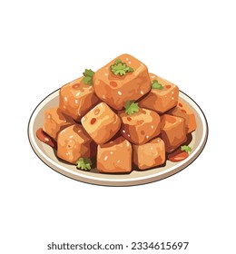 ilustración vectorial de un platillo de delicioso tofu tintinky aislado en fondo blanco. comida tradicional china y tentempiés.