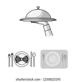 Vector illustration of plate and etiquette logo. Set of plate and dinner stock vector illustration.