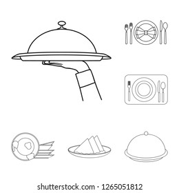 Vector illustration of plate and etiquette sign. Collection of plate and dinner stock symbol for web.