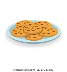 Vector illustration of a plate filled with round biscuits, isolated on a white background. Perfect for food-themed designs, bakery promotions, or kitchen decor.