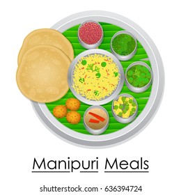 vector illustration of Plate full of delicious Manipurl Meal from India
