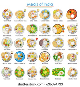 vector illustration of Plate full of delicious Meals of India