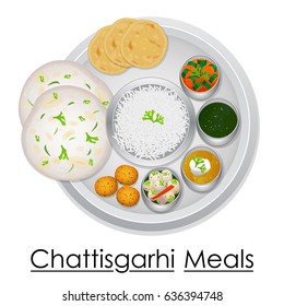 vector illustration of Plate full of delicious Chhattisgarhil Meal from India