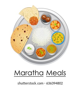 Vektorgrafik von Plate gefüllt mit köstlichem Maratha Meal aus Indien
