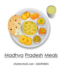 vector illustration of Plate full of delicious Madhya Pradesh Meal from India