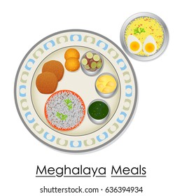 vector illustration of Plate full of delicious Meghalaya Meal from India