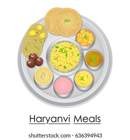 vector illustration of Plate full of delicious Haryanvi Meal from India