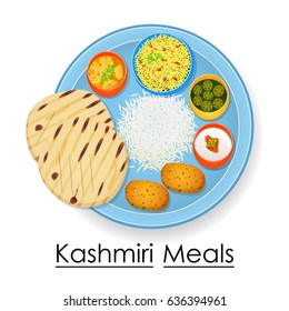 vector illustration of Plate full of delicious Kashmiri Meal from India