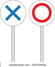 Vector illustration of a plate for holding with hand answering right and wrong