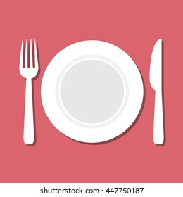 vector illustration of plate, knife and fork. EPS