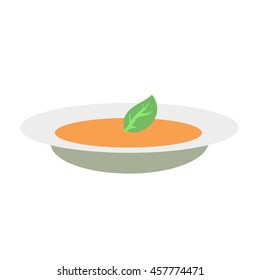 Vector illustration of a plate of mashed potatoes soup with fresh green leaf