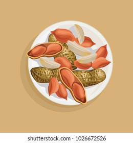 vector illustration of plate with peanuts