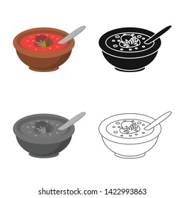 Vector illustration of plate and soup icon. Collection of plate and vegetable  stock symbol for web.