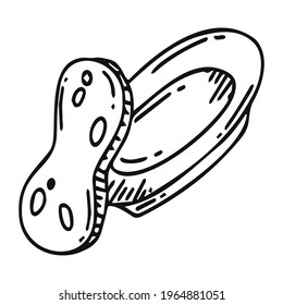 Ilustración vectorial con un plato y una esponja para lavar platos en forma de doodle.