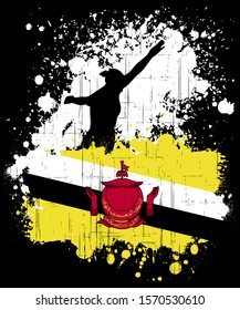 Vector illustration of a platform diving sports logo with the flag of Nation Brunei Darussalam, isolated on black background