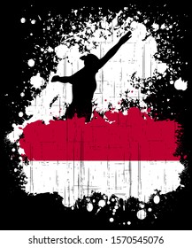 Vector illustration of a platform diving sports logo with the flag of Republic Indonesia, isolated on black background