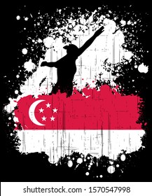 Vector illustration of a platform diving sports logo with the flag of Republic of Singapore, isolated on black background